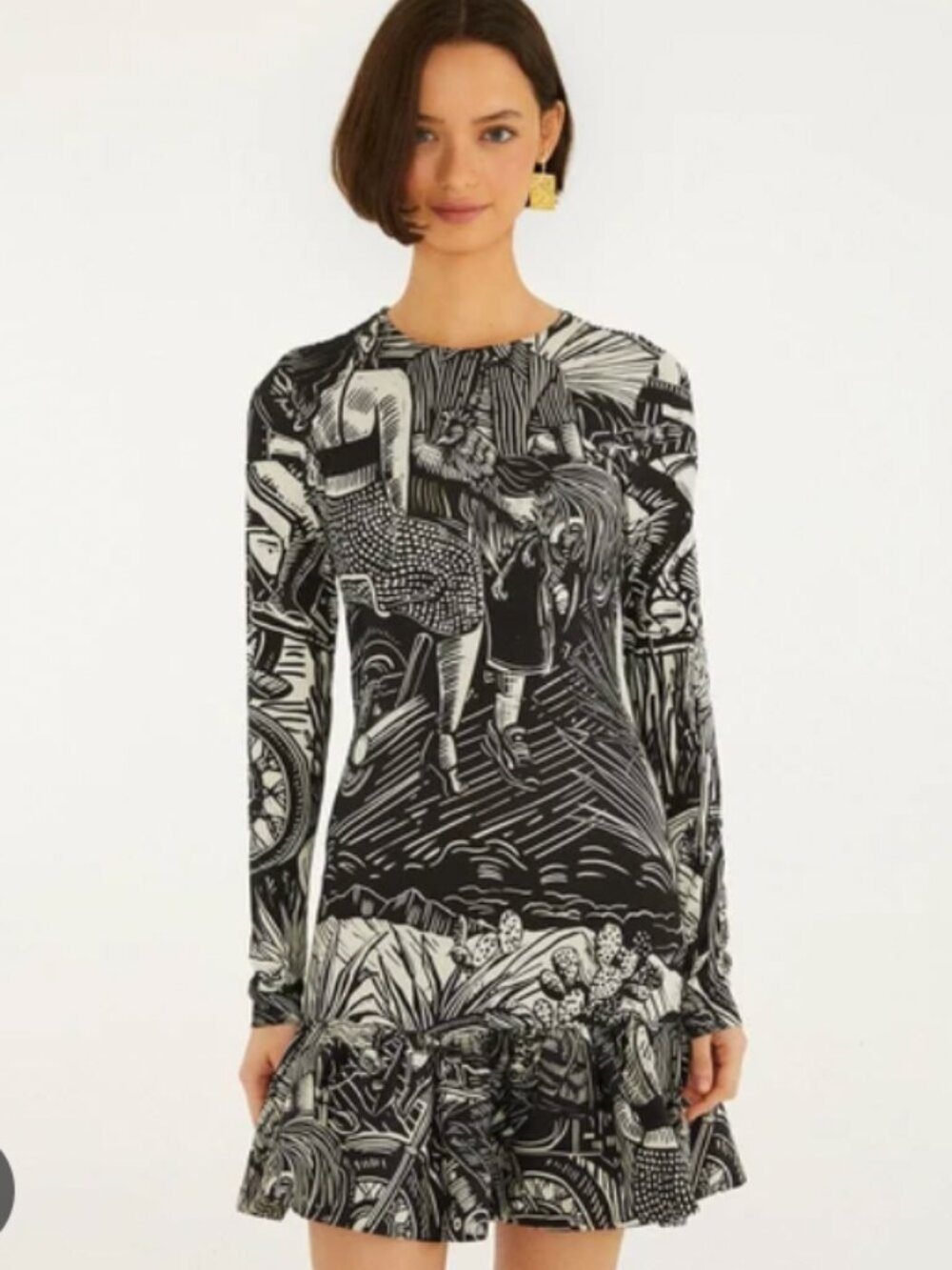 NWT Farm Rio Black Ruta Ruffled Hem Mini Dress